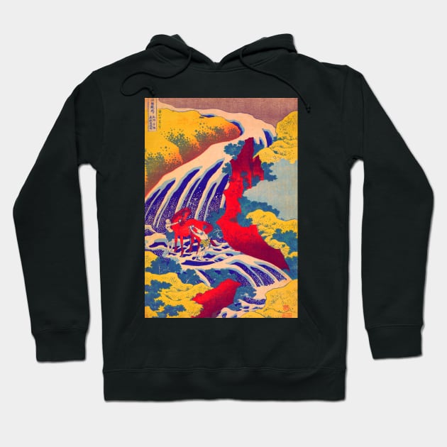 "Yoshitsune Falls, from the series Famous Waterfalls in Various Provinces" by Katsushika Hokusai (1833) TECHNICOLOR REMASTERED Hoodie by FineArtMaster